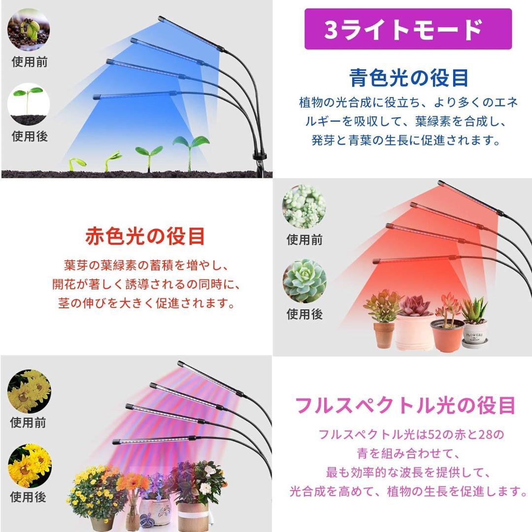 高効率LED植物成長ライト 自動タイミング機能・10段階調光・360°調節可能