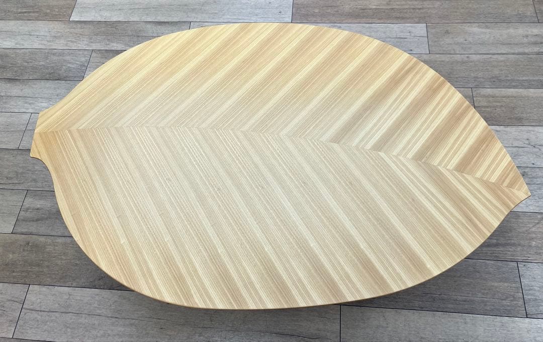 座卓 120 リーフ型 楕円　天然木 ナチュラル色　楡　ジブリ風　折りたたみ