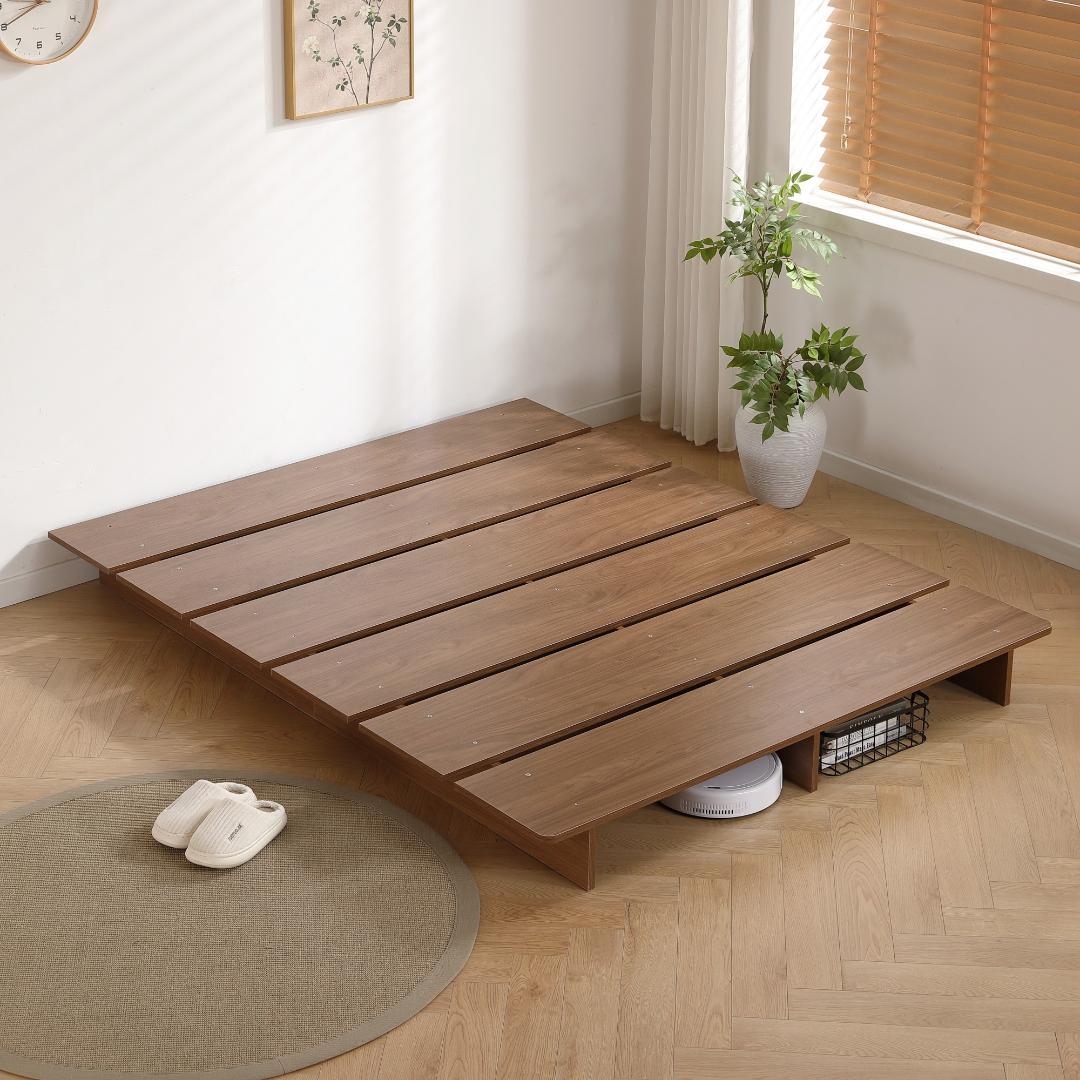 【幅160cm】ベッド　脚付き　木目調　コンパクト　BROWN