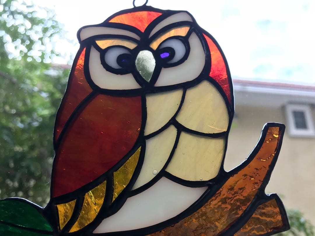ステンドグラス受注制作オーナメント＊ふくろう