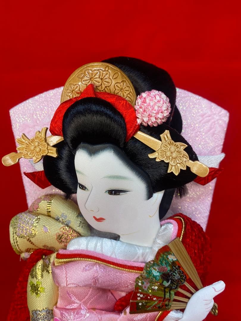 羽子板振袖金彩×かのこ刺繍アクリルケース１０号・間口約２６×奥約２１×高約４７㎝