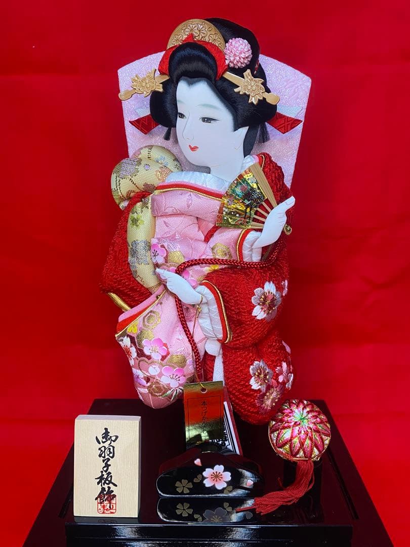 羽子板振袖金彩×かのこ刺繍アクリルケース１０号・間口約２６×奥約２１×高約４７㎝