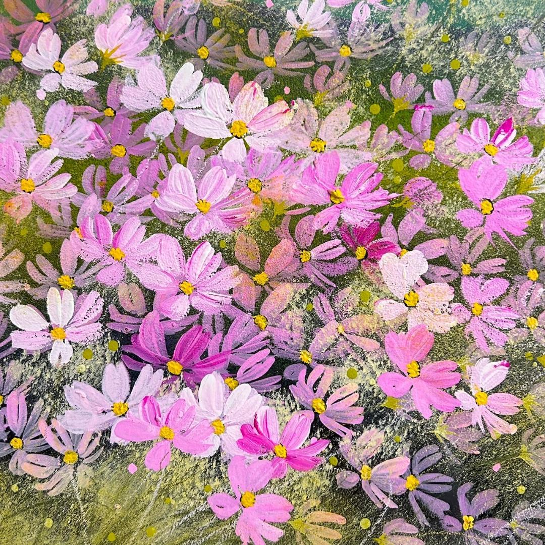 美品 荒木幸史「虹」肉筆画 直筆サイン・詩入り 2015年作 コスモス画家