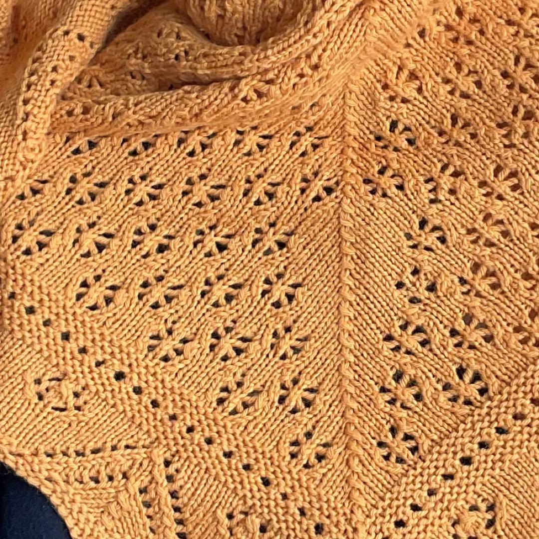 オレンジ レース編み ショール ハンドメイド