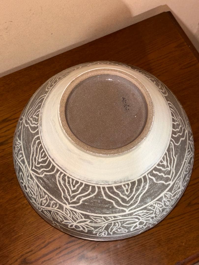 古堂 趙斗彦 掻き落とし 魚文様 大壺 共箱 説明書付き 高麗青磁 美品