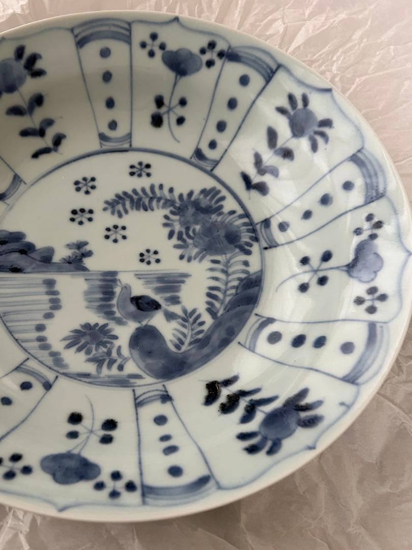 清水なお子 染付 大皿 浅鉢 盛り鉢 鳥 花