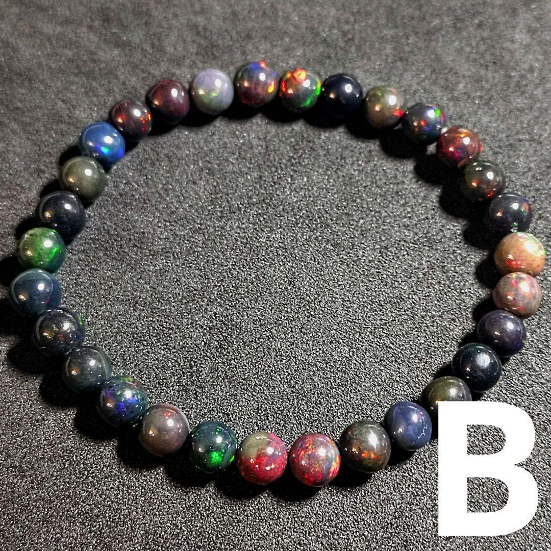 ★リッチブラックプレシャスオパール 6.7ミリ珠ブレスレットB(SA+)