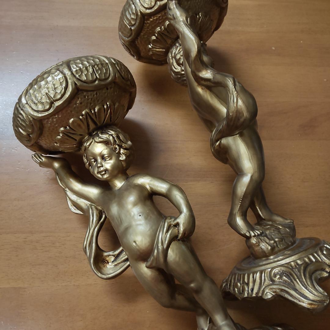 ロココ風　天使　飾り物　置き物　2点　エンゼル　花台　飾り鉢　ゴールド