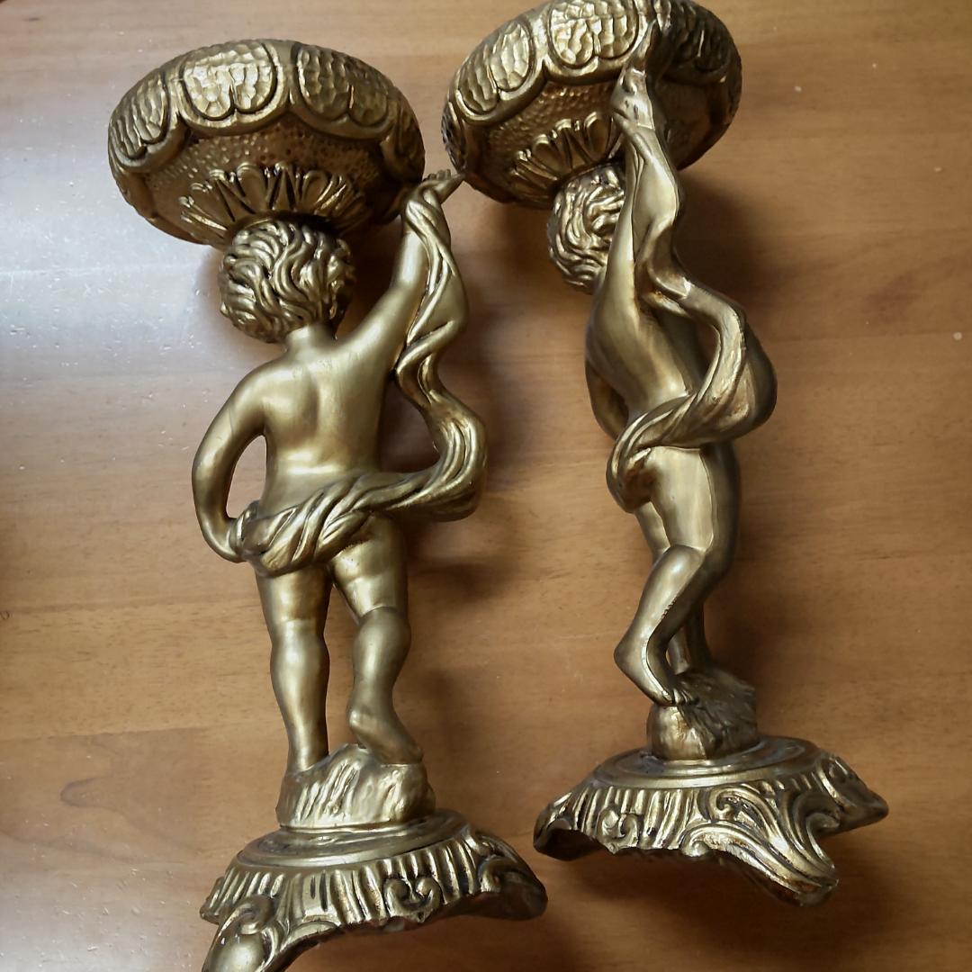 ロココ風　天使　飾り物　置き物　2点　エンゼル　花台　飾り鉢　ゴールド