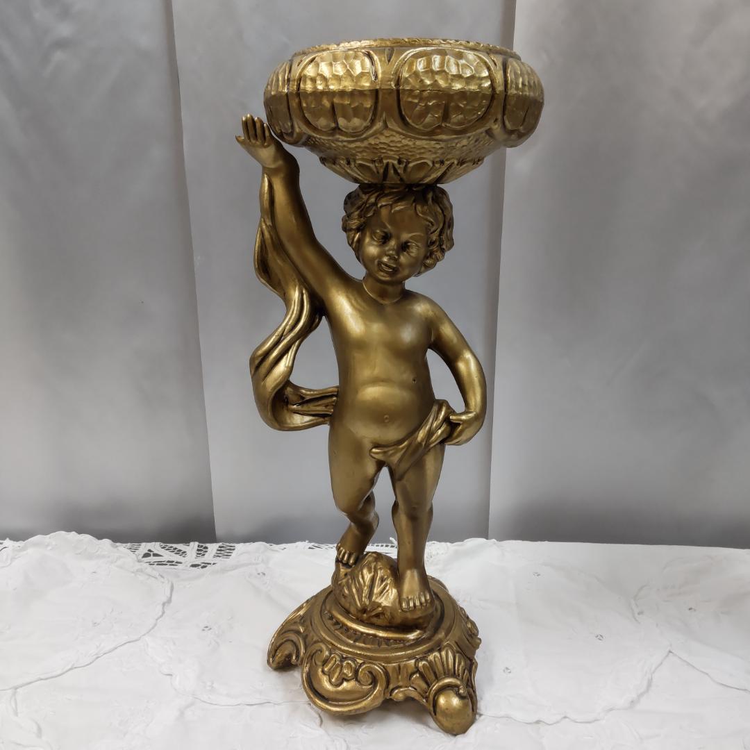 ロココ風　天使　飾り物　置き物　2点　エンゼル　花台　飾り鉢　ゴールド