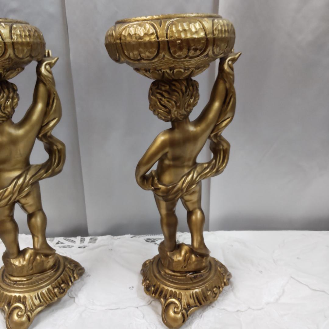 ロココ風　天使　飾り物　置き物　2点　エンゼル　花台　飾り鉢　ゴールド