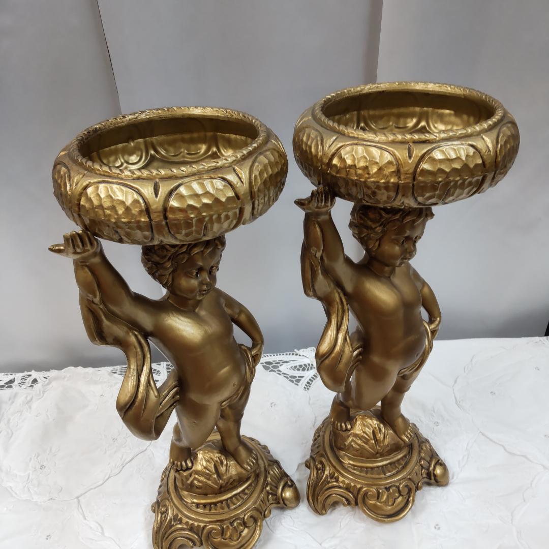 ロココ風　天使　飾り物　置き物　2点　エンゼル　花台　飾り鉢　ゴールド