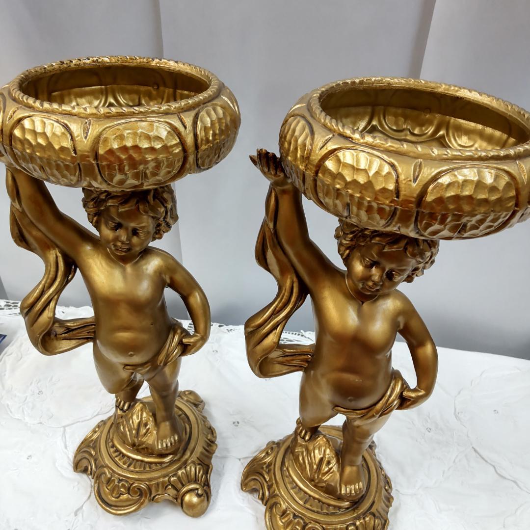 ロココ風　天使　飾り物　置き物　2点　エンゼル　花台　飾り鉢　ゴールド