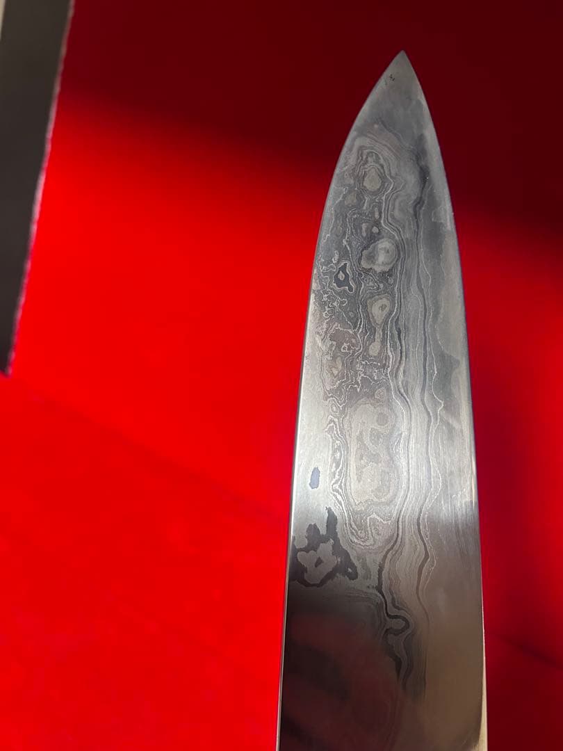 No.01392 包丁　和牛刀　重啓作　折り返し￼鍛錬　墨流　雲流　三枚打