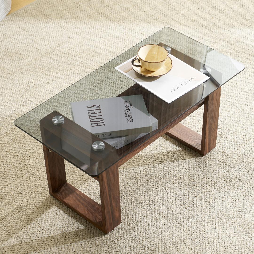 ガラステーブル ローテーブル 幅80x奥40x高さ38.5cm 組立簡単