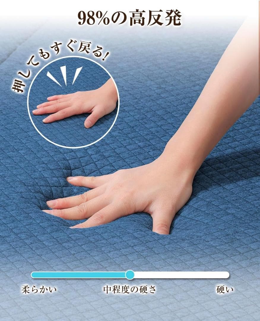 新品 三つ折りマットレス セミダブル 厚み10cm やや硬め190N ブルー