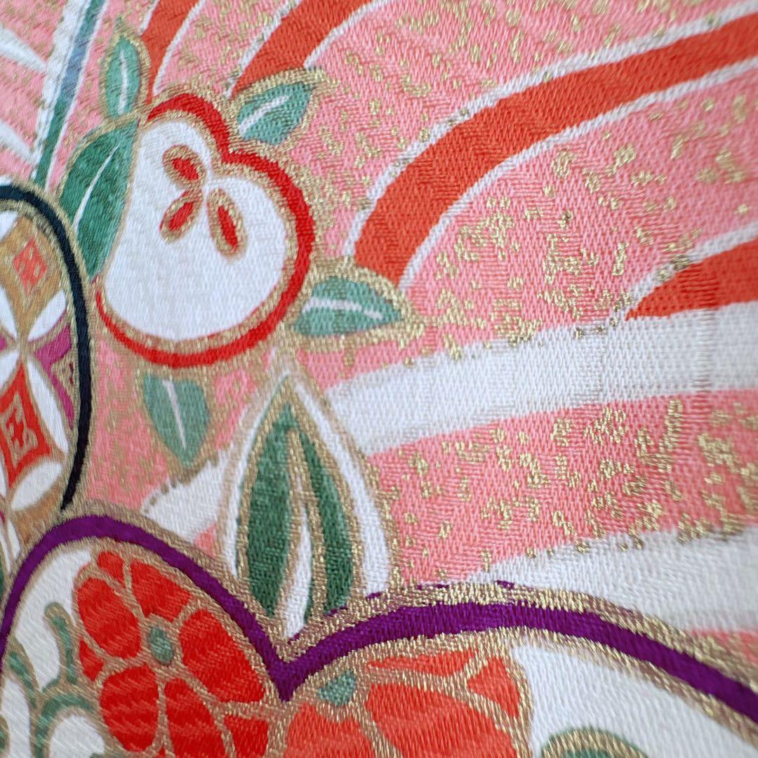 フルセット　七五三７歳女の子　赤地花御所車　黒地袋帯　蝶鶴菊　簡単半衿　7106