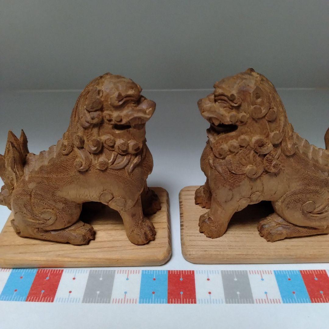 神具　狛犬　彫り物(けやき材)　木製一対1 ①