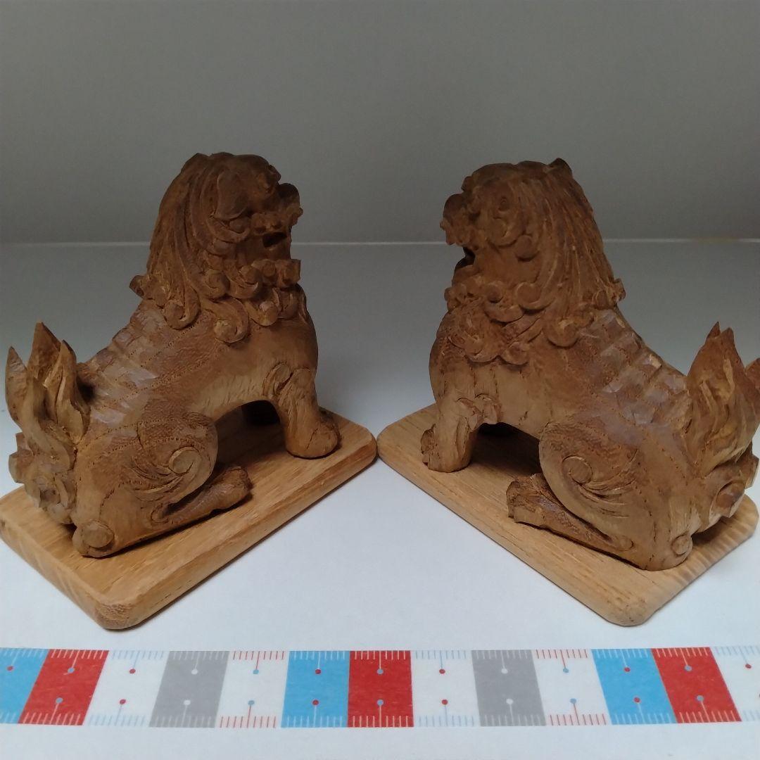 神具　狛犬　彫り物(けやき材)　木製一対1 ①
