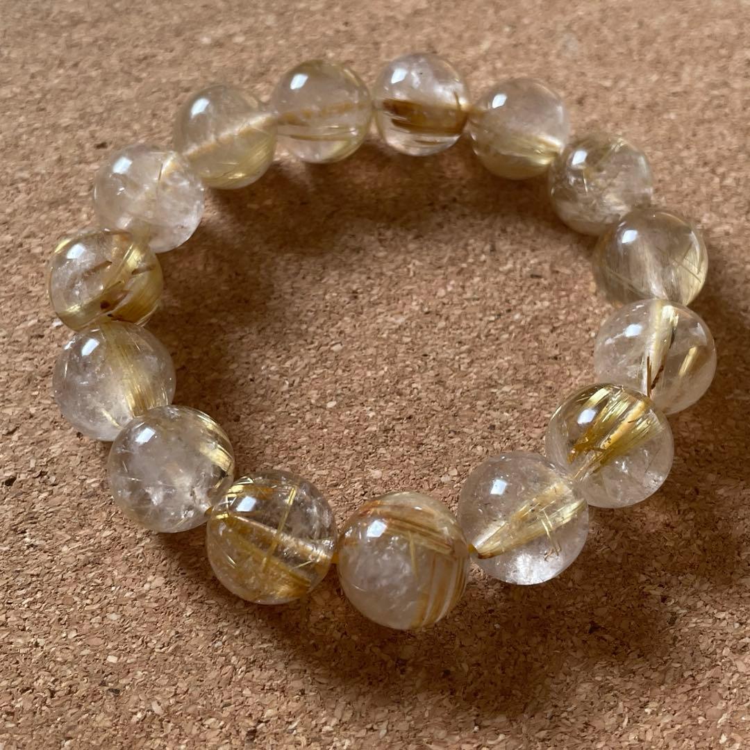 【ブラジル産/高品質】ゴールドタイチンルチルクォーツ 約13.5㎜ 16.5㎝