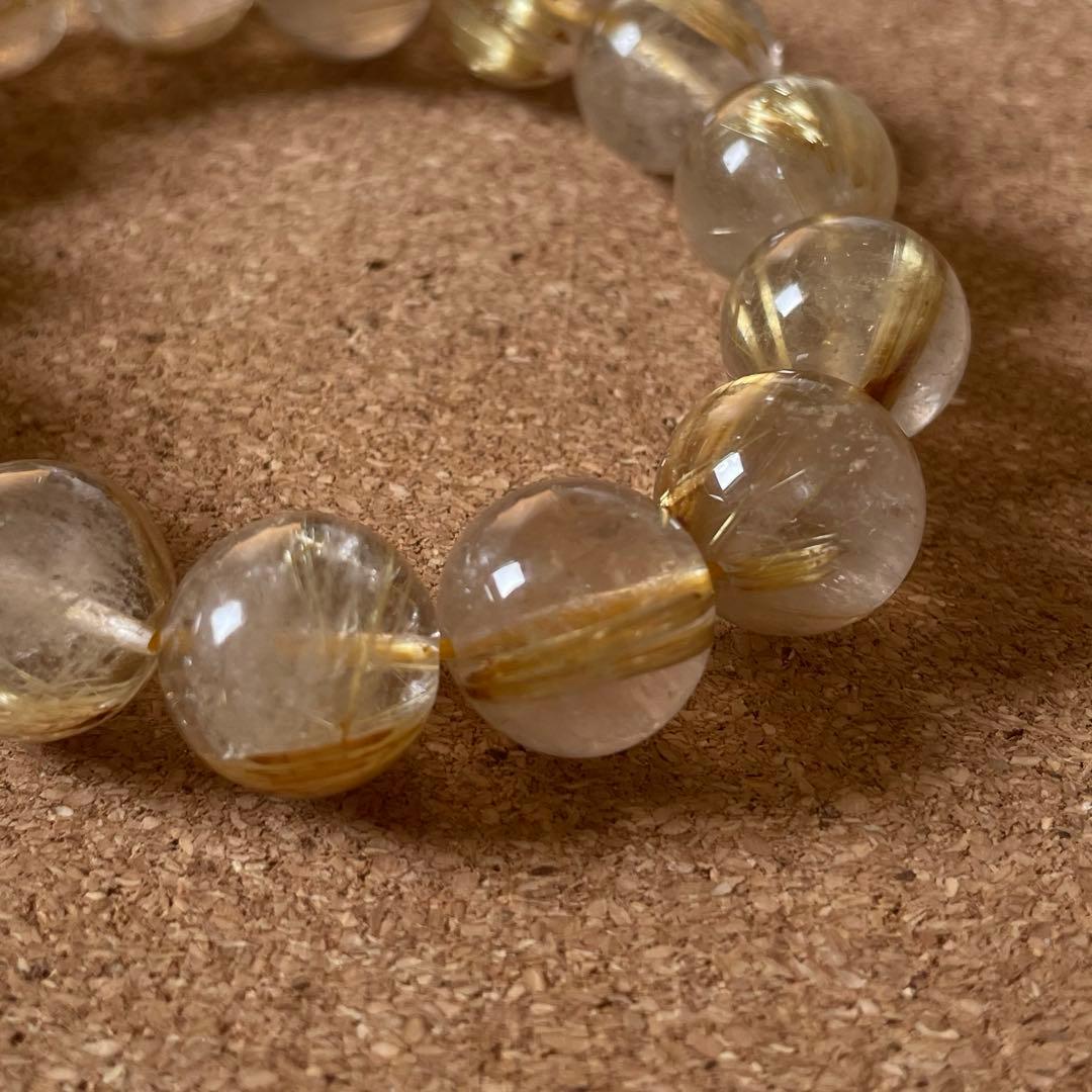 【ブラジル産/高品質】ゴールドタイチンルチルクォーツ 約13.5㎜ 16.5㎝