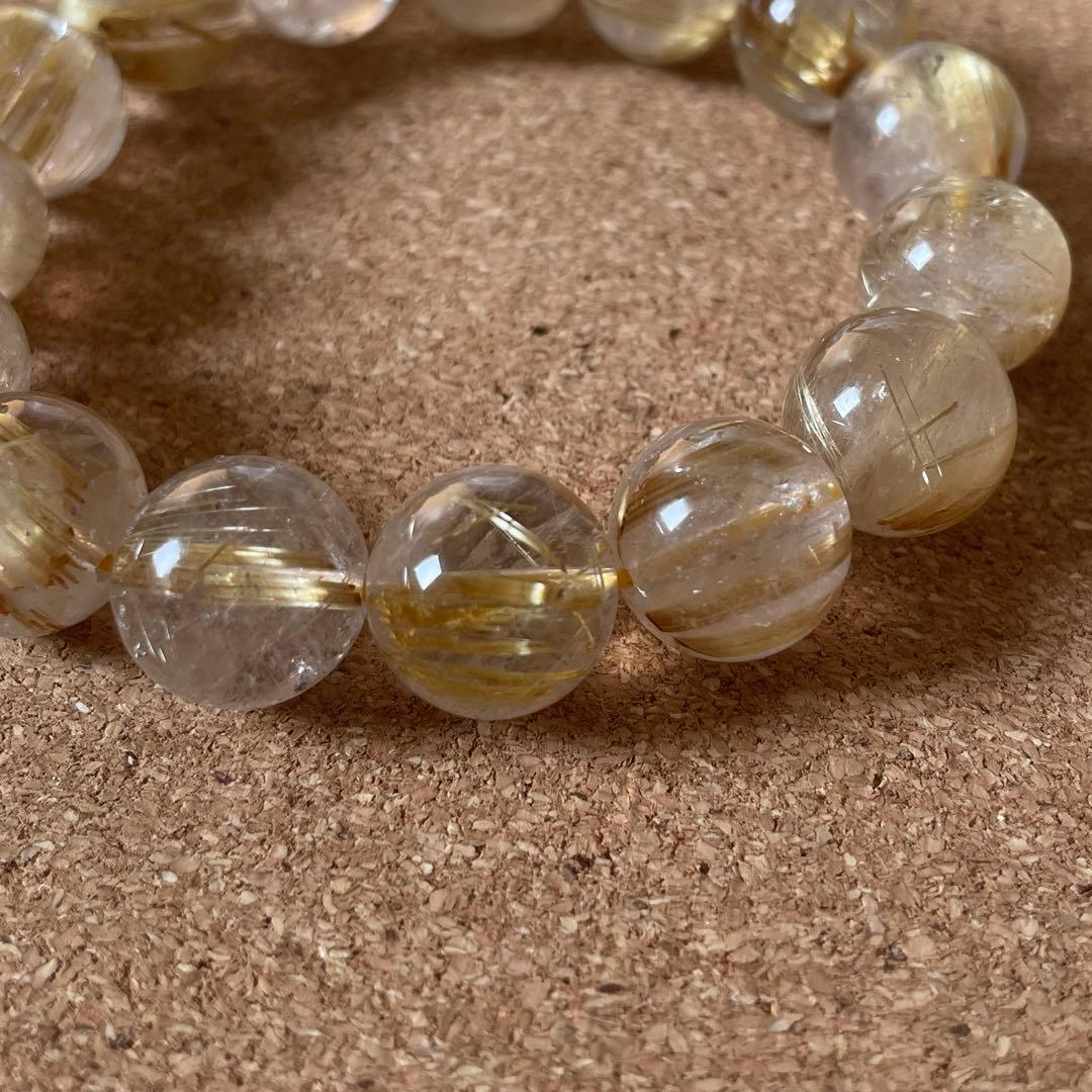 【ブラジル産/高品質】ゴールドタイチンルチルクォーツ 約13.5㎜ 16.5㎝