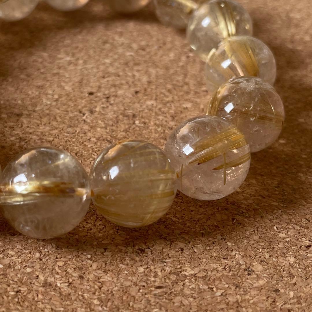 【ブラジル産/高品質】ゴールドタイチンルチルクォーツ 約13.5㎜ 16.5㎝