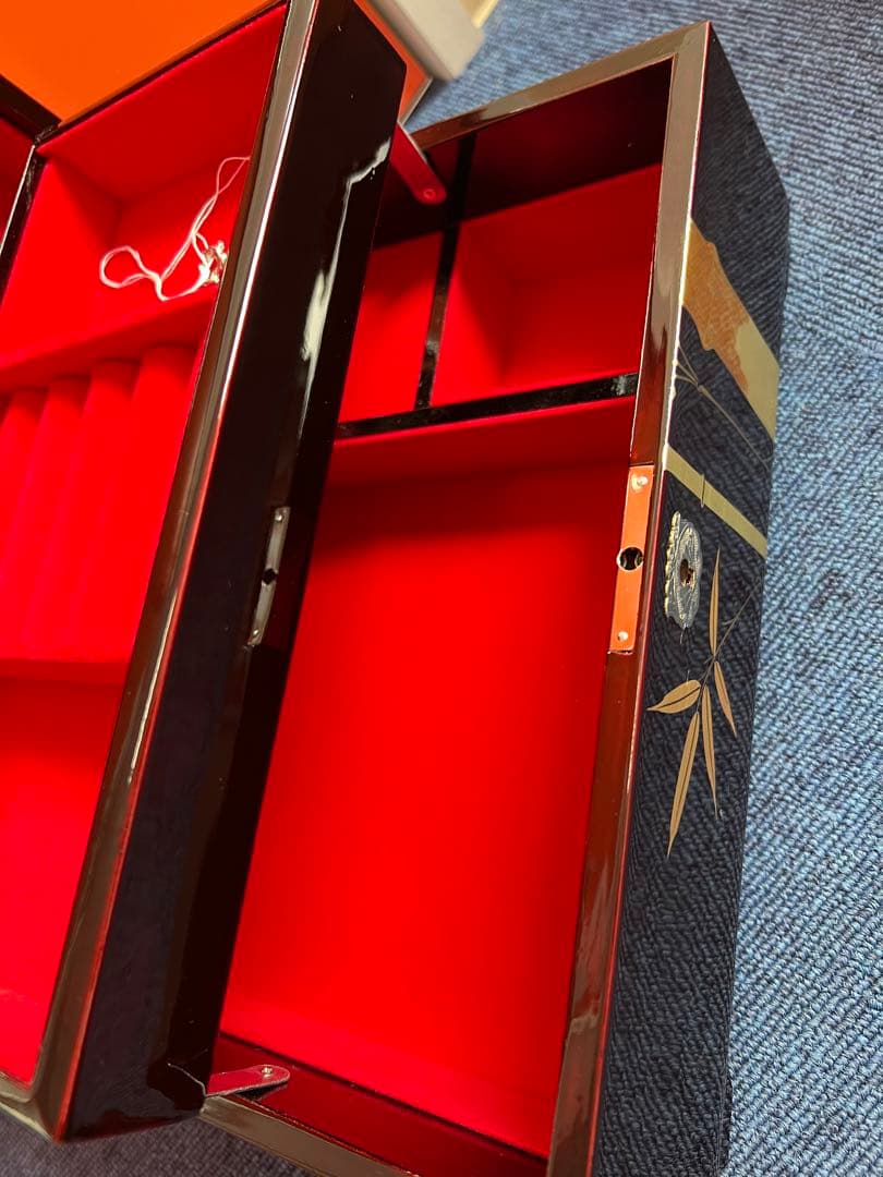 1134 高級 漆塗り 蒔絵　金竹　春の海　オルゴール 宝石箱 工芸品　未使用