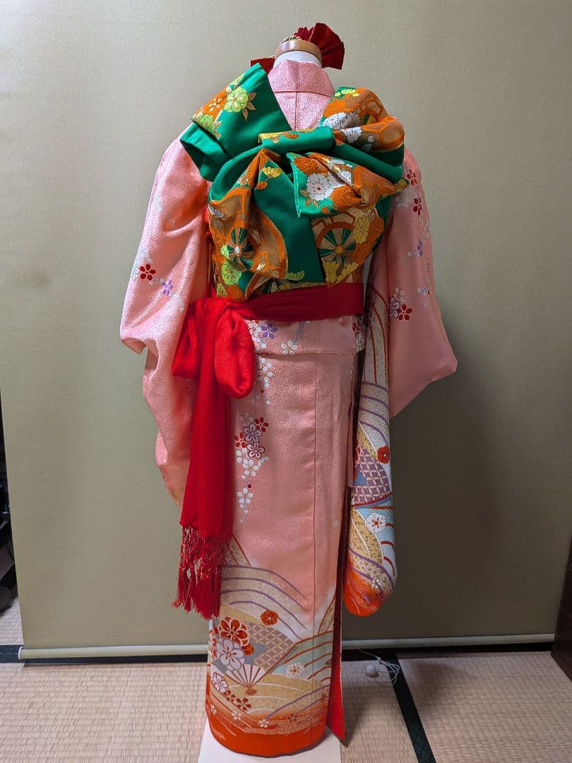 七五三用 7歳用　ピンクの花柄着物セット