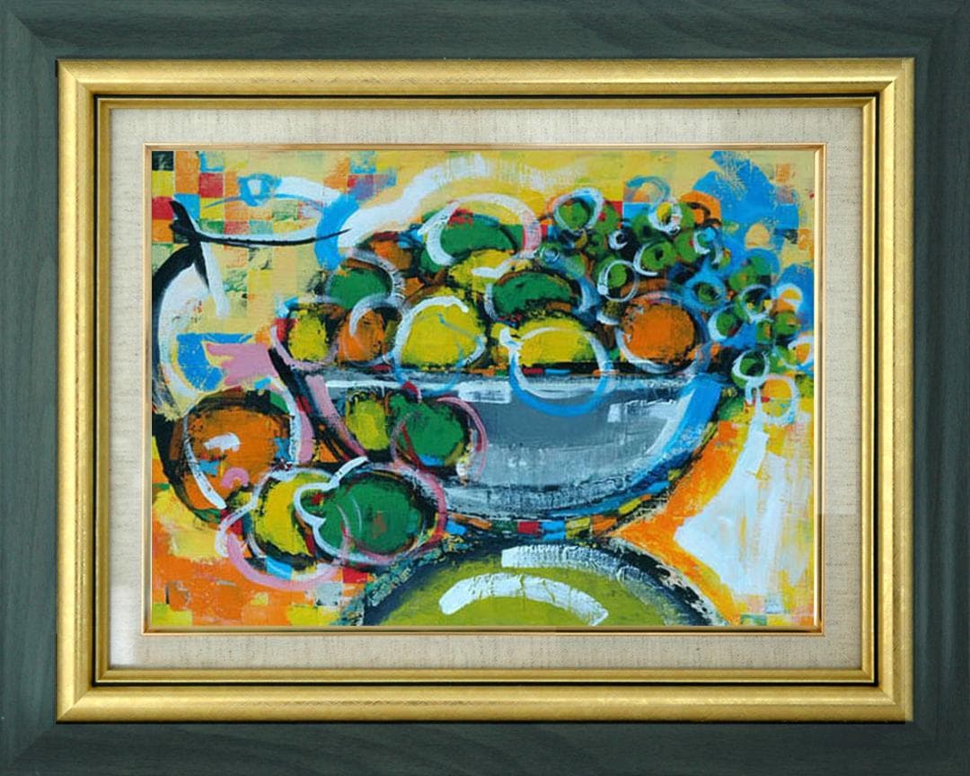 油絵 菅家令子 絵 絵画 インテリア uF6-061604 静物 果物 花瓶