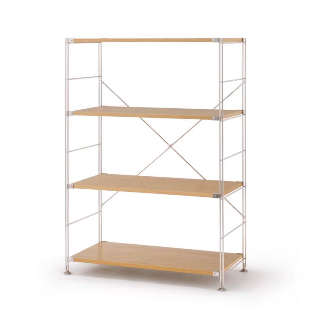 無印良品　ステンレスユニットシェルフ　オーク材棚セット　ワイド　中