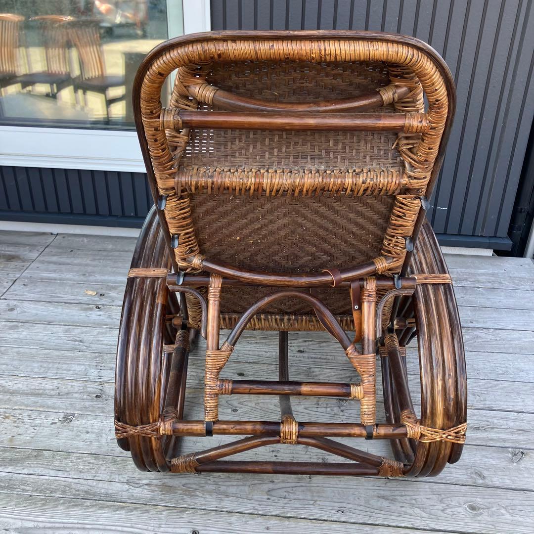 昭和レトロ ラタンリクライニングチェア 1人掛けソファー オットマン付き 籐家具