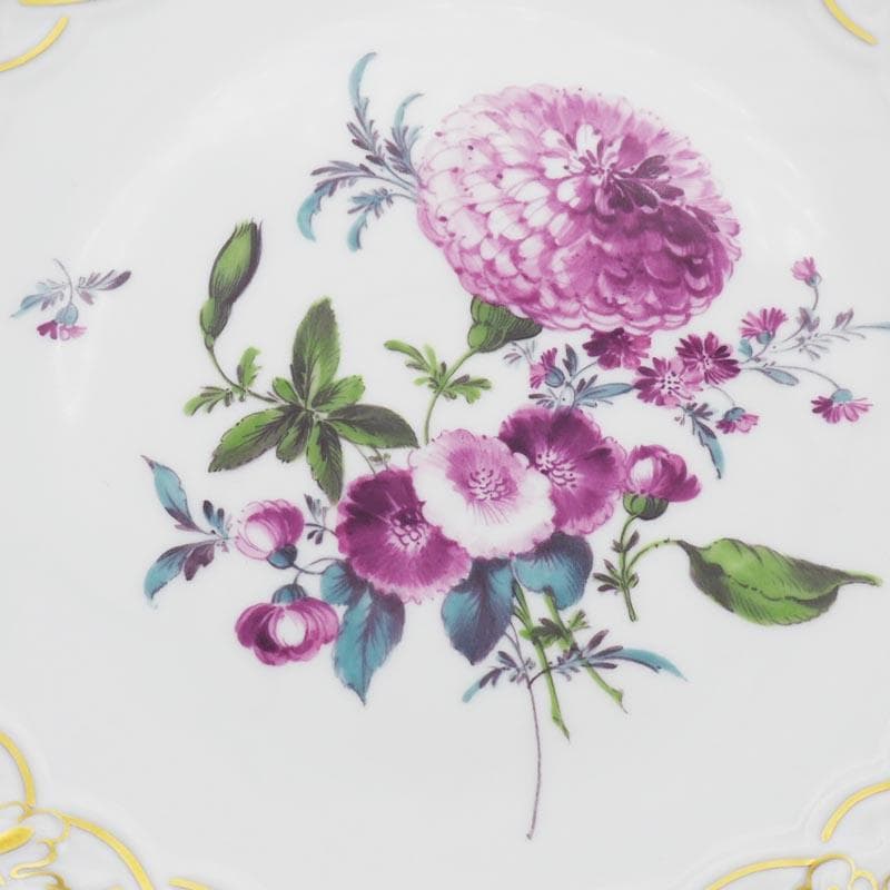 マイセン フラワーブーケ 大型 コンポート 金彩 1級品 皿 花絵 22.5cm