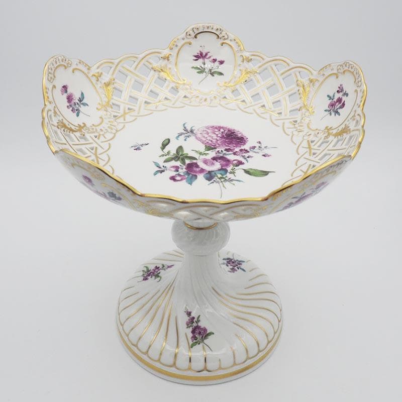 マイセン フラワーブーケ 大型 コンポート 金彩 1級品 皿 花絵 22.5cm