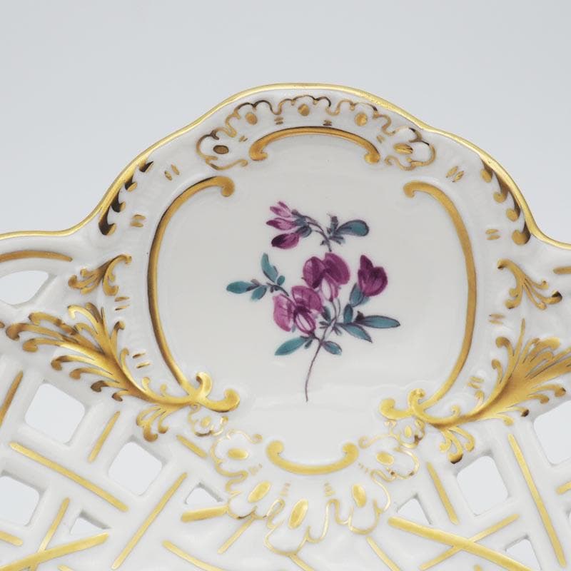 マイセン フラワーブーケ 大型 コンポート 金彩 1級品 皿 花絵 22.5cm