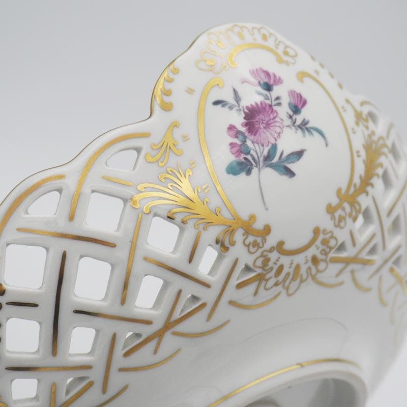 マイセン フラワーブーケ 大型 コンポート 金彩 1級品 皿 花絵 22.5cm