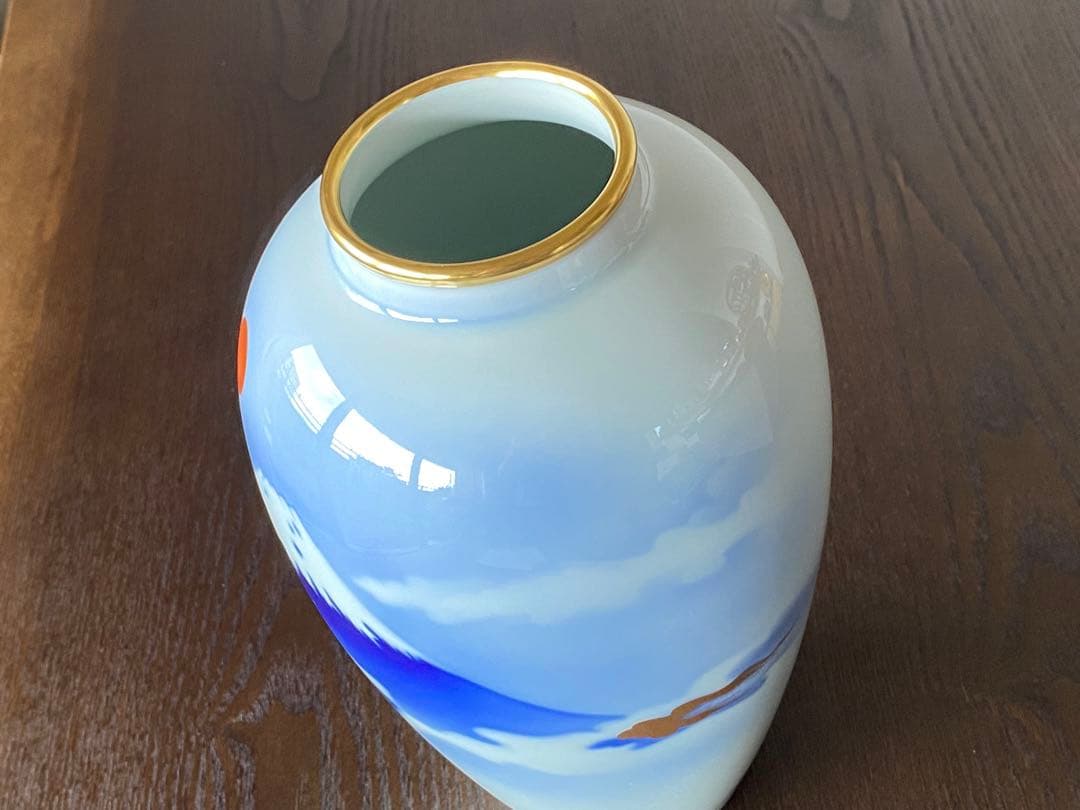 箱有り未使用新品　深川製磁　宮内庁御用達 　雲金光明富士山　花瓶　花生