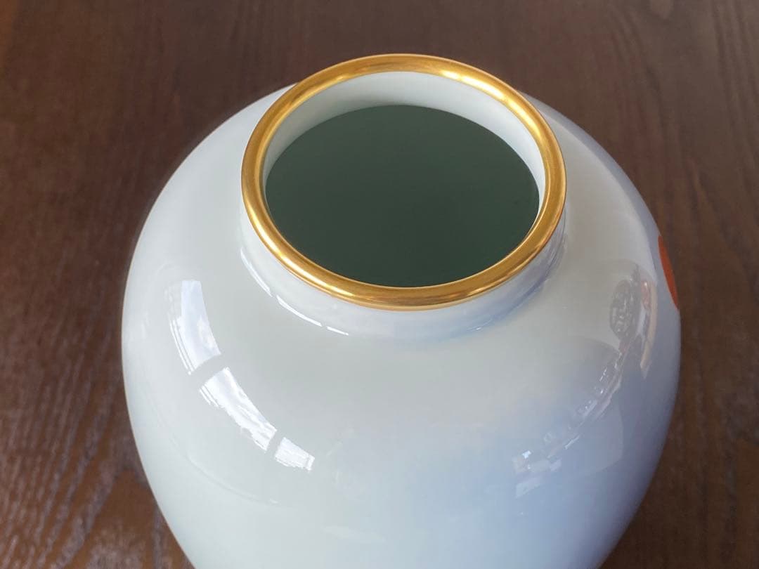 箱有り未使用新品　深川製磁　宮内庁御用達 　雲金光明富士山　花瓶　花生