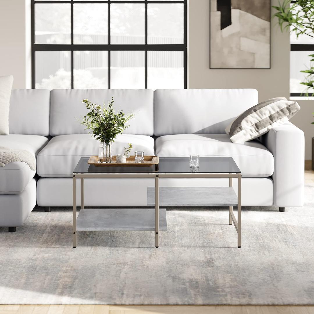 おしゃれなローテーブル - ガラス天板・木製棚付き