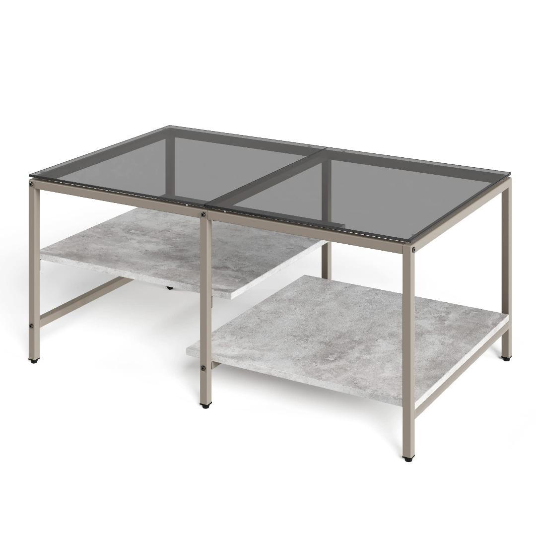 おしゃれなローテーブル - ガラス天板・木製棚付き