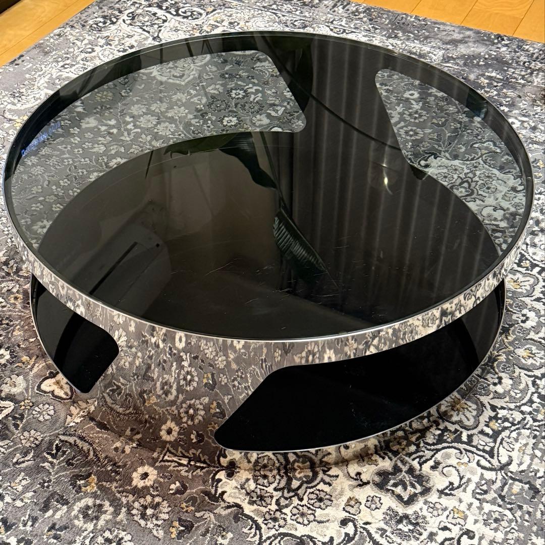 ステンレス　ガラステーブル 円形 幅90cm