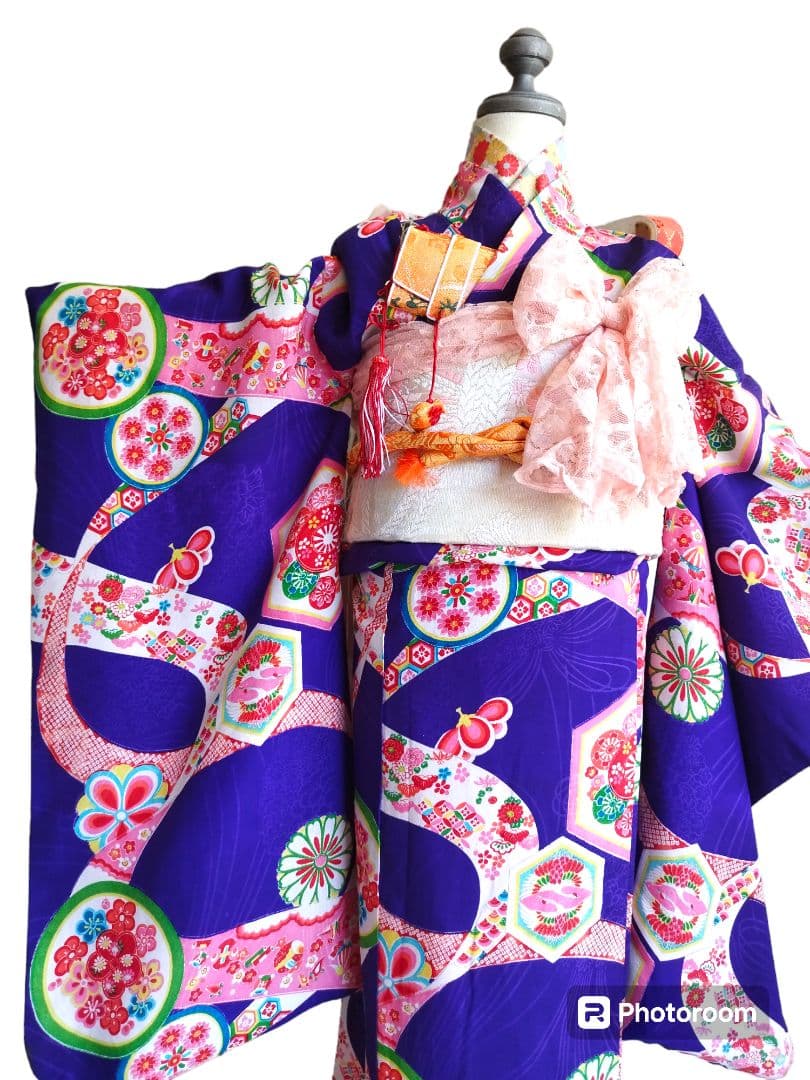 アンティーク青紫の着物単品