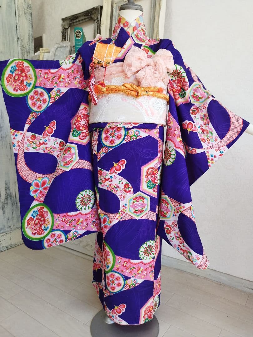 アンティーク青紫の着物単品