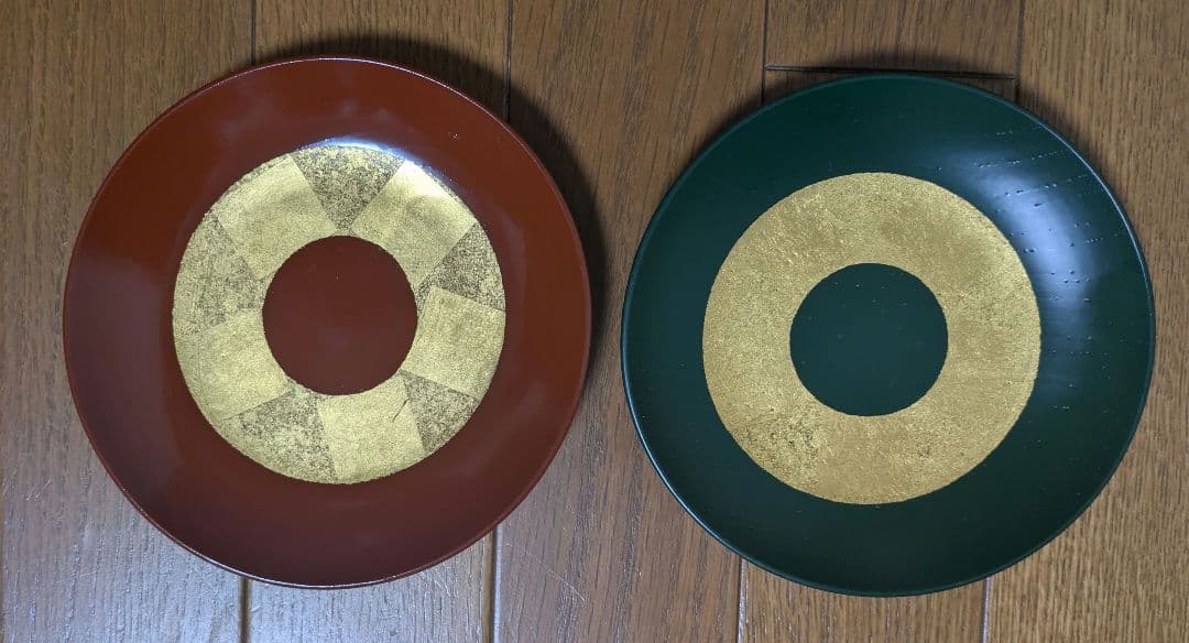 【未使用】野田行作 漆器 金箔文黒蛇の目銘々皿　5枚セット