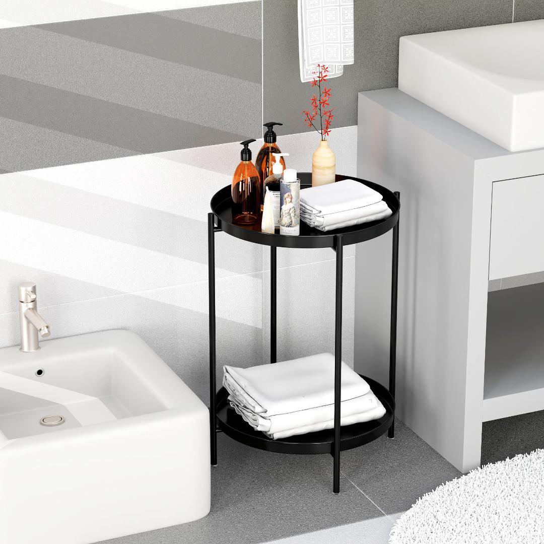 2段 トレイシンプルエレガント丸型 サイドテーブル