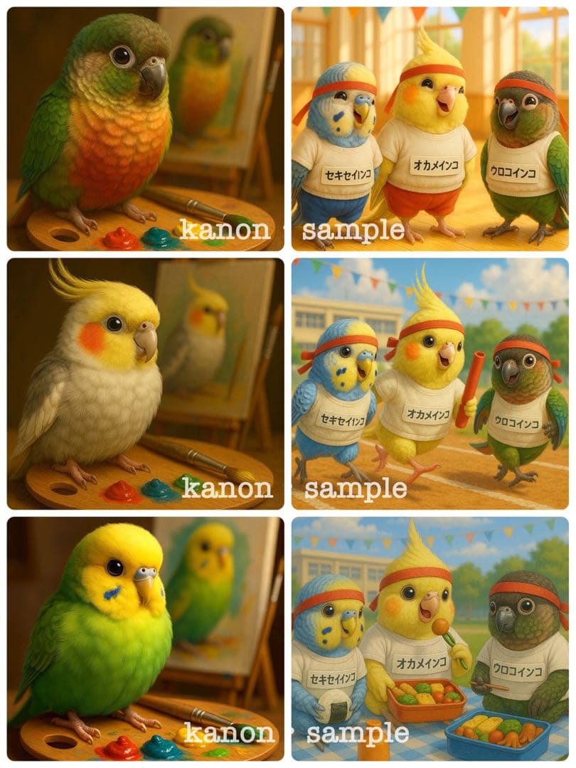 P237 パネル生地 オカメインコ セキセイインコ 18×18 6枚1セット