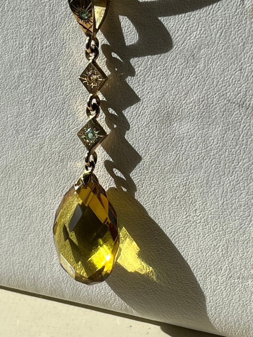 K18大粒天然石グリーンアンバー（琥珀）ペンダントトップ&大粒