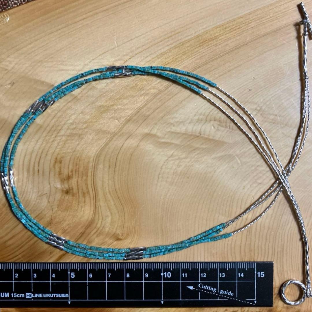 天然ターコイズとカレンシルバーの三連ネックレス