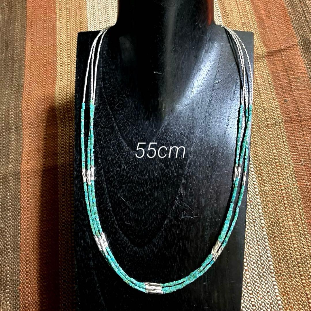 天然ターコイズとカレンシルバーの三連ネックレス