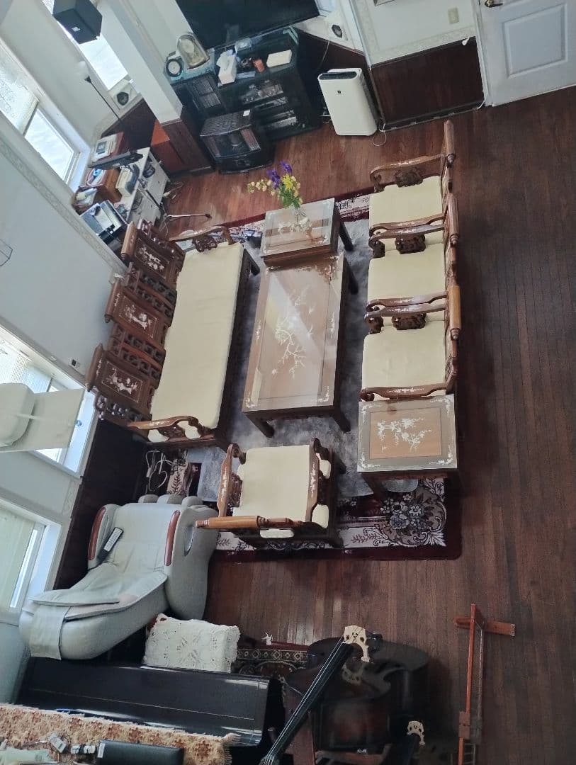 アジアンスタイル螺鈿の木製家具セット